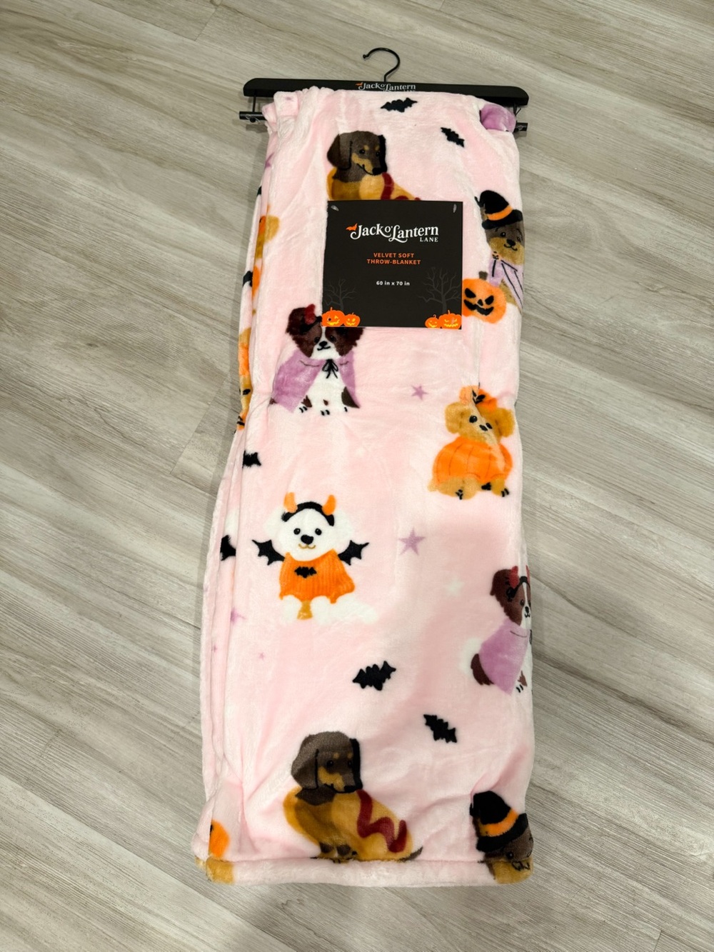 Jack o' Lantern Lane m Pink Halloween Puppy Plush Pajama Throw Blanket